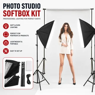 Softboksa apgaismojuma komplekts 235 cm, ar statīvu, 4 spuldzes 45W 5500K, studijas softbokss, fotostudijas apgaismojuma softbokss 2