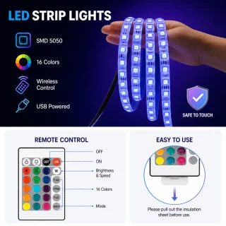 RGB LED lente ar Bluetooth, 10 m, USB LED sloksne ar tālvadību, RGB apgaismojuma lenta 2