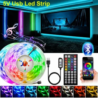 RGB LED lentes 5 m ar Bluetooth vadību un tālvadības pulti, LED gaismas lente, RGB apgaismojuma lente 4