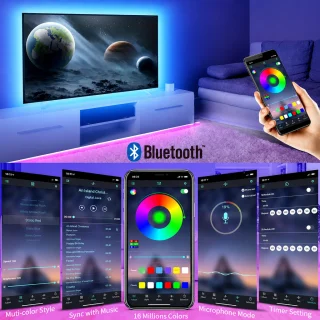 RGB LED lentes 5 m ar Bluetooth vadību un tālvadības pulti, LED gaismas lente, RGB apgaismojuma lente 2