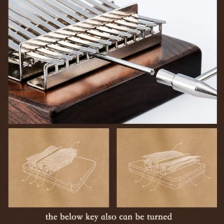Kalimba ar 34 taustiņiem, A+C tonalitāte, ebenkoka korpuss, ar skaņošanas āmuriņiem, mbira, īkšķa klavieres 4