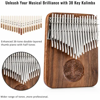Kalimba ar 34 taustiņiem, A+C tonalitāte, ebenkoka korpuss, ar skaņošanas āmuriņiem, mbira, īkšķa klavieres 3
