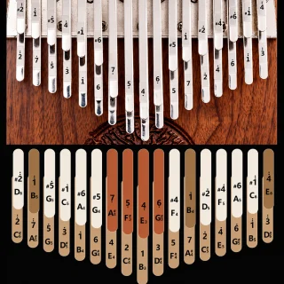 Kalimba ar 34 taustiņiem, A+C tonalitāte, ebenkoka korpuss, ar skaņošanas āmuriņiem, mbira, īkšķa klavieres 5