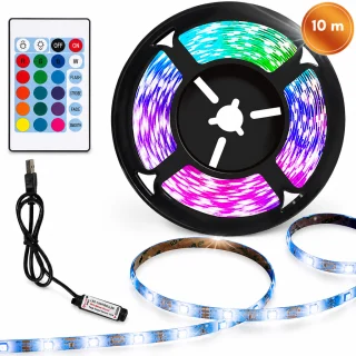 RGB LED lente 10 m ar USB pieslēgumu un tālvadības pulti, LED gaismas lente, RGB apgaismojuma sloksne