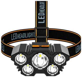 LED galvas lampa ar 5 diodēm, uzlādējama, ūdensizturīga, galvas lukturis, pieres lukturītis 2