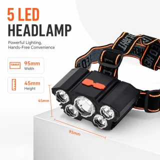 LED galvas lampa ar 5 diodēm, uzlādējama, ūdensizturīga, galvas lukturis, pieres lukturītis 4