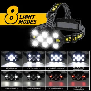 Galvas lukturis ar LED, uzlādējams, 1000 lūmeni, ar USB-C pieslēgvietu, ūdensizturīgs, LED pieres lampa, LED galvas prožektors 3