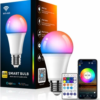 Viedā LED spuldze RGB, ar pulti, E27, 10W, RGB gaismas spuldze, krāsu maiņas spuldze