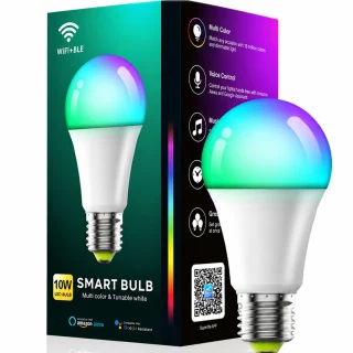 Viedā RGB LED spuldze 10W ar WiFi un Bluetooth, E27 cokols, viedā lampiņa, RGB krāsu maiņas spuldze