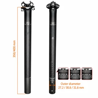 Velosipēda sēdekļa stute 30,8 mm x 350 mm, karbonas, saderīga ar apaļām un ovālām sliedēm, velosipēda sēdekļa stute no karbona, oglekļa velosēdekļa stute 3