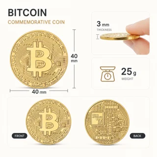Bitcoin suvenīra monēta, blokķēdes laikmeta piemiņas dāvana ar izsmalcinātu dizainu un gravētiem detaļām, 40 mm diametrs, Bitcoin kolekcijas monēta, kriptovalūtas piemiņas monēta 5