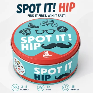 Kāršu spēle Spot it, 55 kārtis, ātra novērošanas un reakcijas ģimenes ballīšu spēle metāla kārbiņā, kāršu spēle novērošanas prasmju trenēšanai, reakcijas ātruma galda spēle 2