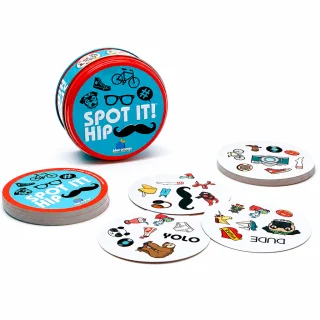 Kāršu spēle Spot it, 55 kārtis, ātra novērošanas un reakcijas ģimenes ballīšu spēle metāla kārbiņā, kāršu spēle novērošanas prasmju trenēšanai, reakcijas ātruma galda spēle 3
