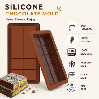Silikona šokolādes forma mājās gatavotu konfekšu pagatavošanai, pārtikas kvalitātes nelīpoša brūna cepamforma, DIY desertu gatavošanas veidne, šokolādes tāfelīšu forma 2