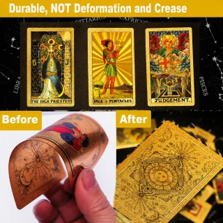 Tarot kāršu komplekts ar zelta foliju, 78 kārtis no ūdensizturīga papīra zīlēšanai un pareģošanai ar izturīgu iepakojumu, zīlēšanas kārtis, zelta tarot kārtis 4