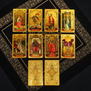 Tarot kāršu komplekts ar zelta foliju, 78 kārtis no ūdensizturīga papīra zīlēšanai un pareģošanai ar izturīgu iepakojumu, zīlēšanas kārtis, zelta tarot kārtis 3