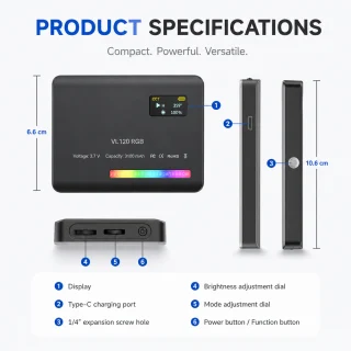 RGB LED kameras gaisma, 50W, RGB lampa kamerai ar uzlādējamu akumulatoru, RGB apgaismojums kamerai, portatīvā video gaisma 3