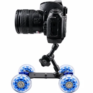 Kameras ratiņslīdnis ar gludu alumīnija slīdēšanu stabilai filmēšanai, neslīdoši silikona riteņi, regulējams slīpums, maksimālā slodze 10 kg, kameru dolly ratiņi, video kameras slīdnis 5