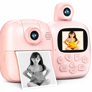 Bērnu tūlītējās drukas fotoaparāts ar pašbilžu funkciju, rozā, termodrukas 24MP kamera, bērnu instant foto kamera, bērnu pašbilžu fotoaparāts