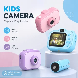 Bērnu digitālā kamera ar statīvu, rozā, bērnu fotoaparāts rotaļlieta, bērnu kamera rotaļlieta 3