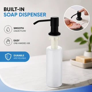 Iebūvējamais šķidrā ziepju dozators, melns, 500 ml, iebūvējams izlietnē, iebūvējamais ziepju dozators, iebūvējams šķidro ziepju trauks 2