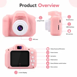 Bērnu digitālā kamera rozā krāsā, bērnu fotoaparāts, bērnu kamera 3