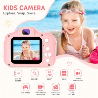 Bērnu digitālā kamera rozā krāsā, bērnu fotoaparāts, bērnu kamera 4