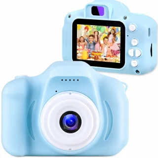 Bērnu digitālā kamera, zila, bērniem paredzēta fotokamera, bērnu fotoaparāts