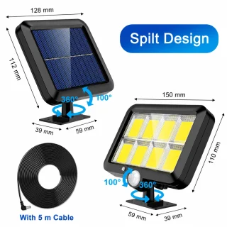 Saules LED kustības sensors prožektors ar saules bateriju, 120 LED, saules drošības gaismeklis, āra saules kustību lampa 2
