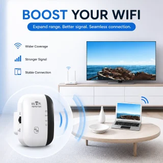 WiFi signāla pastiprinātājs, bezvadu WiFi diapazona paplašinātājs ar WPS pogu, LAN pieslēgvietu un indikācijas gaismām, WiFi diapazona pastiprinātājs, bezvadu rūtera signāla pastiprinātājs 2