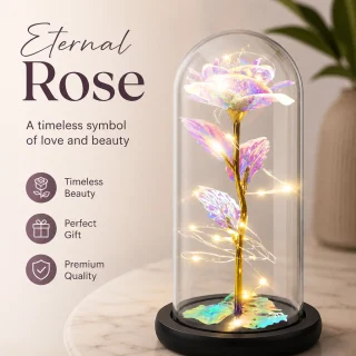 LED roze stikla kupolā, dekoratīva balta rozes gaisma, stikla kupola roze ar LED apgaismojumu, dekoratīva rozes lampa 5