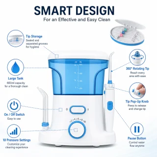 Mutes dobuma irigators elektriskais 600 ml, zobu tīrīšanas ūdens strūkla, zobu diega aizvietotājs 2