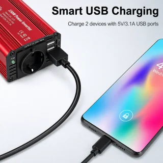 Auto invertors 150 W, 12 V līdz 220 V sprieguma pārveidotājs automašīnai, auto sprieguma pārveidotājs, automašīnas strāvas pārveidotājs 3