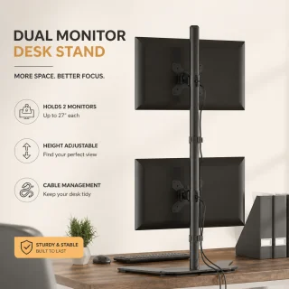 Divu 34" monitoru statīvs vertikālai novietošanai, galda statīvs 2 monitoriem, dubultais monitora turētājs 5