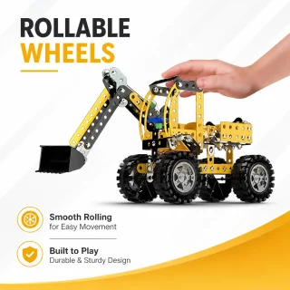 Metāla konstruktors ekskavators, 732 detaļas, metāla būvbloku buldozers, metāla montāžas komplekts ekskavatora modelim, metāla celtniecības mašīnas rotaļu komplekts 2