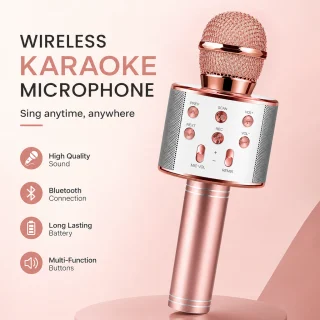 Bezvadu karaoke mikrofons bērniem, rozā, Bluetooth karaoke mikrofons, karaoke dziedāšanas mikrofons 2