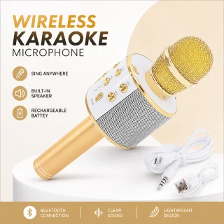 Bezvadu karaoke mikrofons, zelta krāsas, bērnu karaoke mikrofons ar Bluetooth, karaoke rokas mikrofons, bezvadu dziedāšanas mikrofons 2