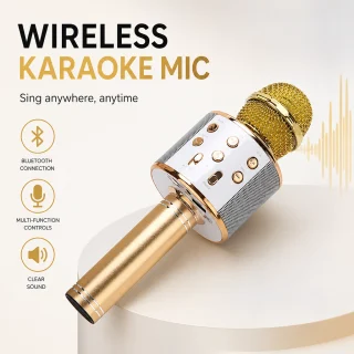 Bezvadu karaoke mikrofons, zelta krāsas, bērnu karaoke mikrofons ar Bluetooth, karaoke rokas mikrofons, bezvadu dziedāšanas mikrofons 5