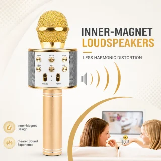 Bezvadu karaoke mikrofons, zelta krāsas, bērnu karaoke mikrofons ar Bluetooth, karaoke rokas mikrofons, bezvadu dziedāšanas mikrofons 4