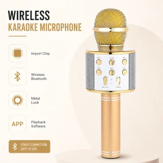 Bezvadu karaoke mikrofons, zelta krāsas, bērnu karaoke mikrofons ar Bluetooth, karaoke rokas mikrofons, bezvadu dziedāšanas mikrofons 3