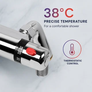 Termostatiskā dušas jaucējkrāns ar krānu un apakšējo izeju dušai, termostatiskā dušas maisītāja ar apakšējo izvadu, vannas un dušas termostata jaucējkrāns 4