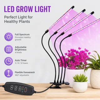 LED augu lampas ar apgaismojumu, 4 galvu augu audzēšanas lampa, LED fitolampa istabas augiem 4