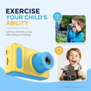 Bērnu digitālā HD kamera, dzeltena ar ziliem elementiem, mini video foto kamera bērniem, bērnu fotoaparāts, bērnu videokamera 5