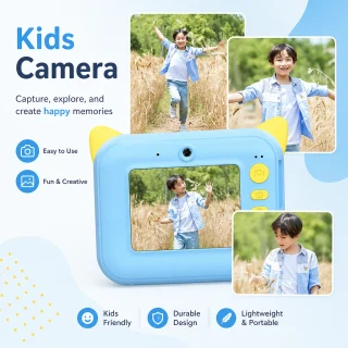 Bērnu tūlītējās drukas fotokamera ar ekrānu un iebūvētu printeri, zila, bērnu fotoaparāts ar momentālo fotodruku, bērnu instant kamera 3