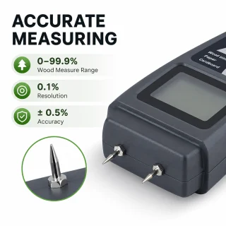Koka mitruma mērītājs 0–99,9%, mitruma testers kokam, mitruma indikators kokmateriāliem 5