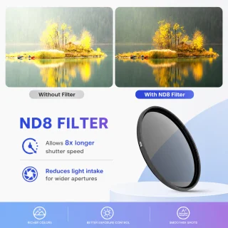 ND8 neitrālais pelēkais filtrs 62 mm, 3 soļu ND gaismas samazinājuma filtrs, neitrālā blīvuma kameras objektīva filtrs 3
