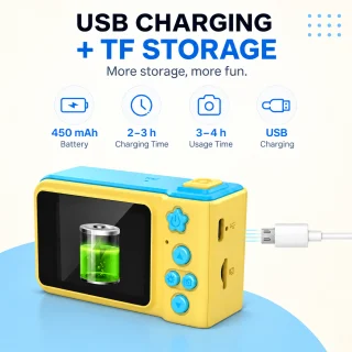 Bērnu digitālā HD kamera, dzeltena ar ziliem elementiem, mini video foto kamera bērniem, bērnu fotoaparāts, bērnu videokamera 2