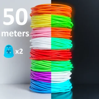 PLA plastmasa 3D pildspalvai, spīdoša, 50 m, ar pirkstu aizsargu, 3D pildspalvas pavediens, 3D pildspalvas plastmasas diegs