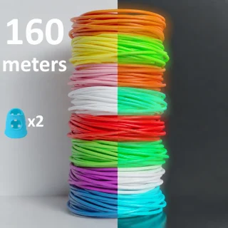 PLA plastmasa 3D pildspalvai, luminiscējoša, 160 m, ar pirkstu aizsargu, FantasyHome, PLA pavediens 3D zīmēšanai, 3D pildspalvas plastmasas diegs