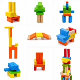 Jenga koka torņa spēle, krāsainas koka klucīšu būves, koka kraušanas spēle 3